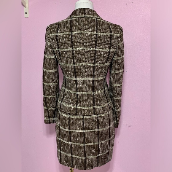 Vintage bebe Brown Tweed Blazer Skirt Suit Set - Picture 2 of 16